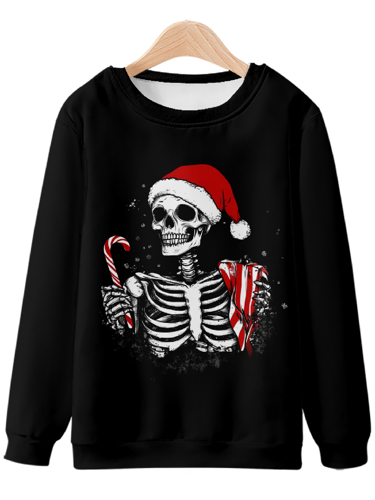 Festive Skeleton with Candy Cane Sweatshirt Eleven Oasis