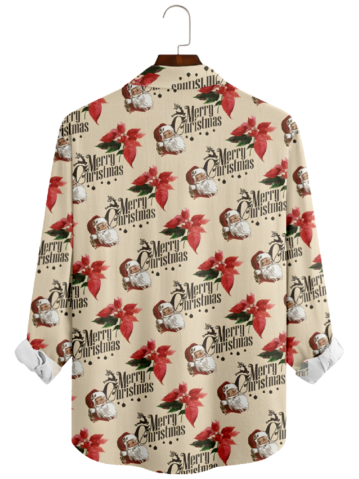 Men's Christmas Santa Poinsettia Long Sleeve Shirt Eleven Oasis