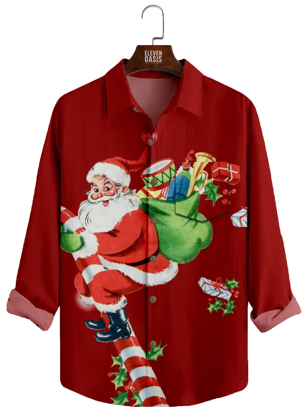 Men's Santa's Christmas Cheer Long Sleeve Shirt Eleven Oasis
