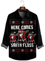 Men's Christmas Santa Floss Black Long Sleeve Shirt Eleven Oasis