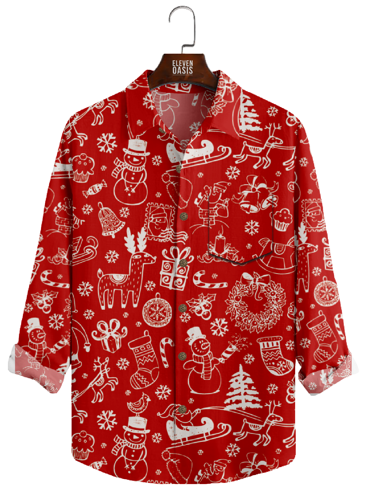 Men's Christmas Celebration Red Long Sleeve Shirt Eleven Oasis