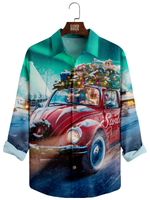 Men's Christmas Santa Driving Red Car Long Sleeve Shirt Eleven Oasis