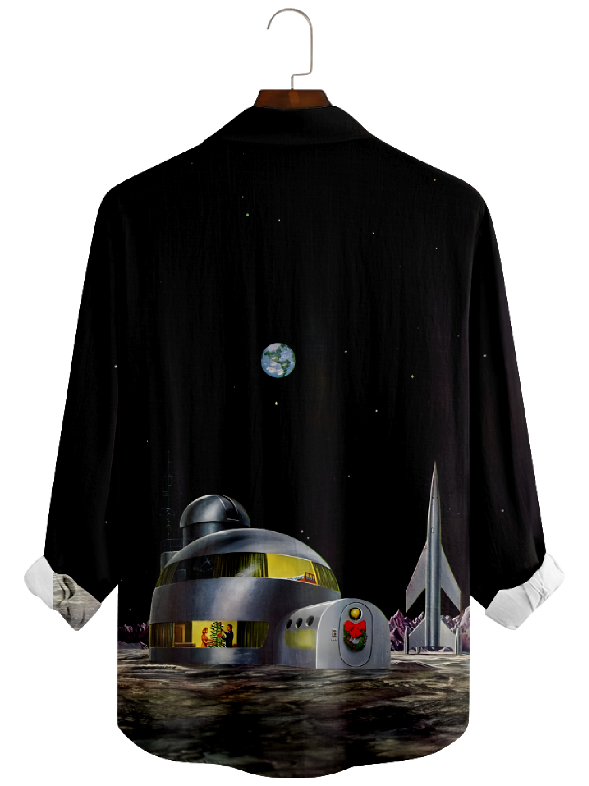 Men's Christmas Futuristic Santa in Space Long Sleeve Shirt Eleven Oasis