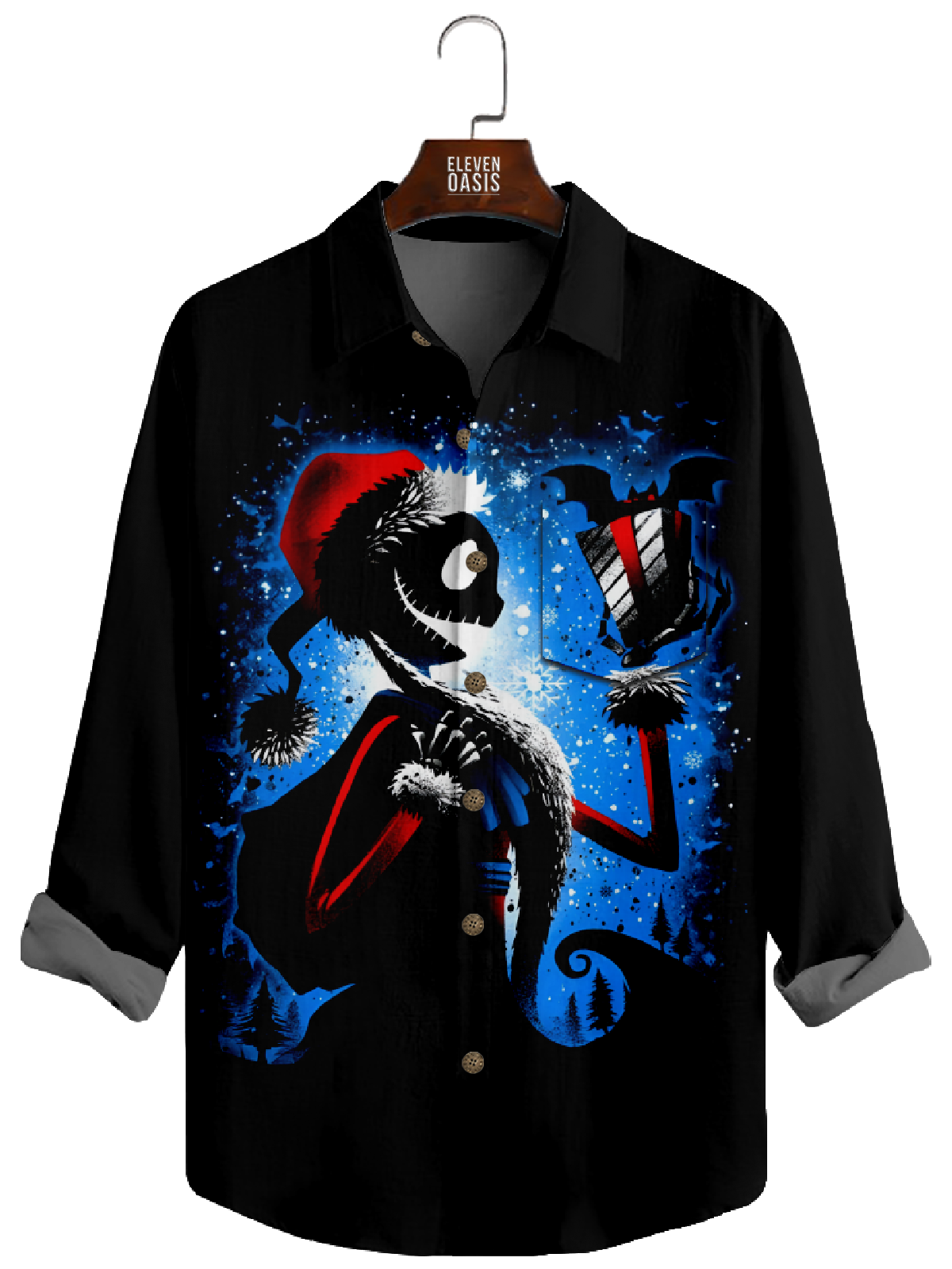 Men's Christmas Midnight Santa Spirit Long Sleeve Shirt Eleven Oasis