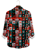Men's Christmas Big Love Patchwork Long Sleeve Shirt Eleven Oasis