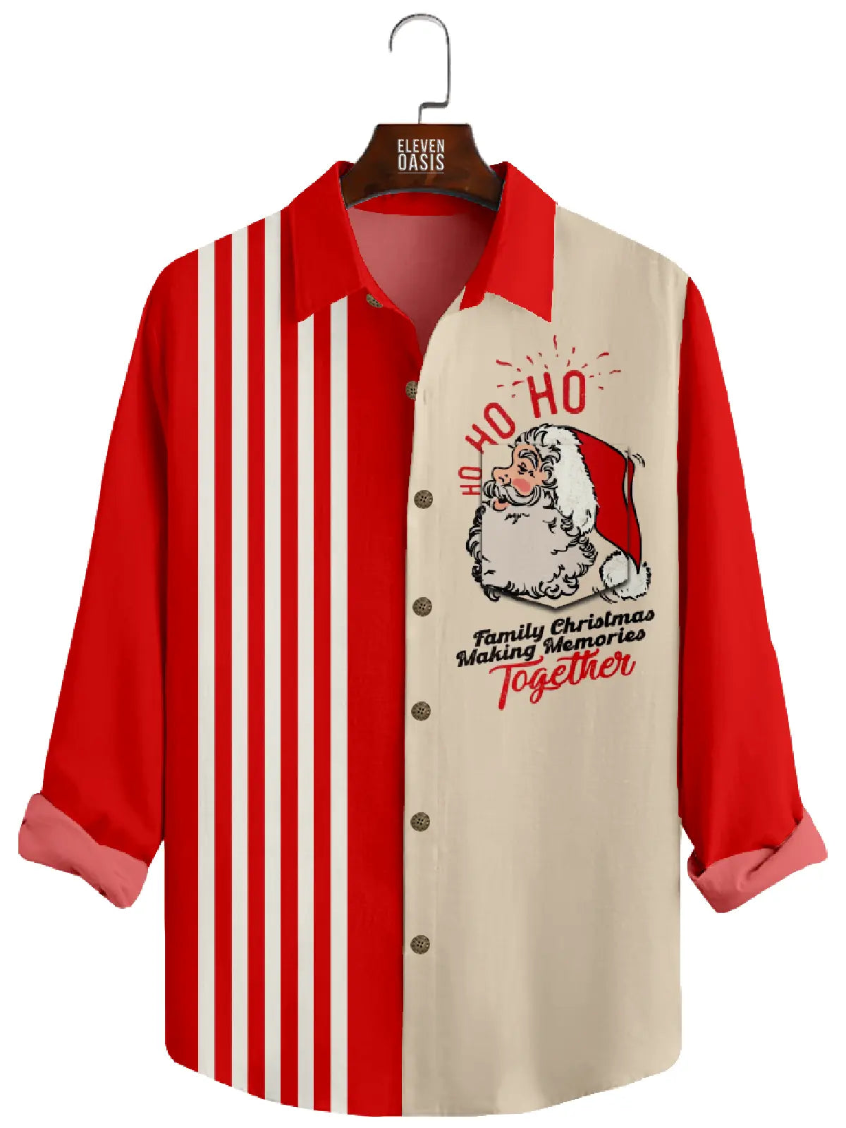 Men's Christmas Santa Head Hohoho Long Sleeve Shirt Eleven Oasis