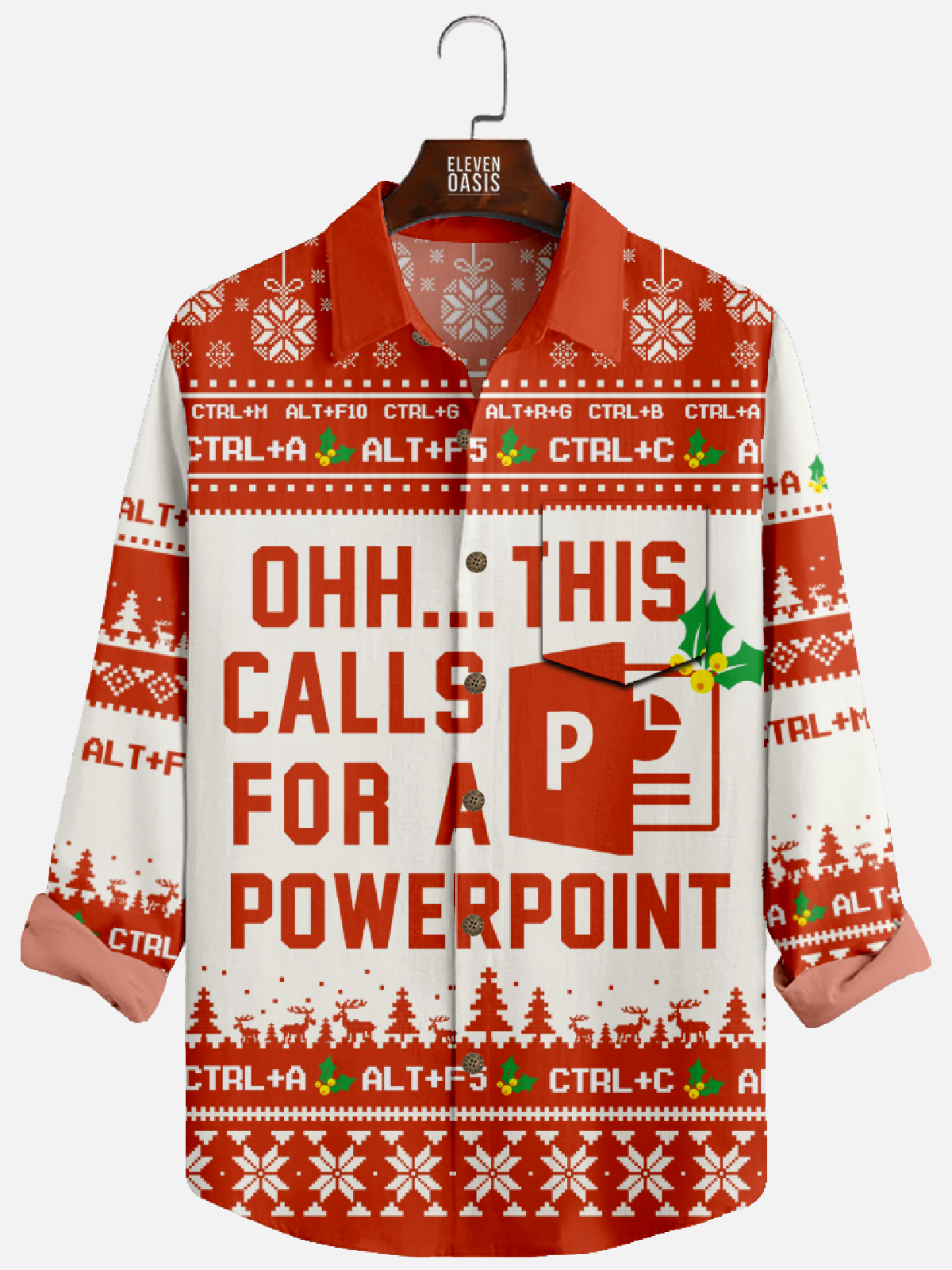 Men's Office Software Ugly Pattern Long Sleeve Shirt Eleven Oasis