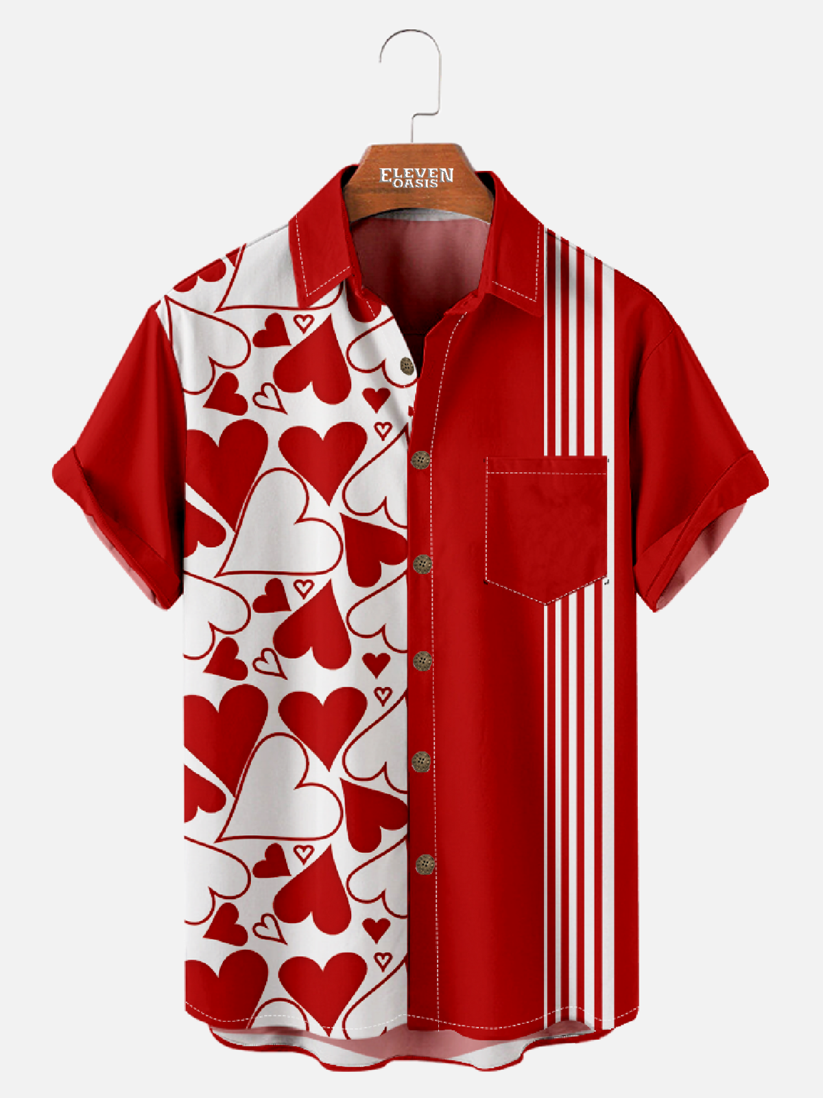 Men's Valentine's Red Heart Short Sleeve Shirt Eleven Oasis