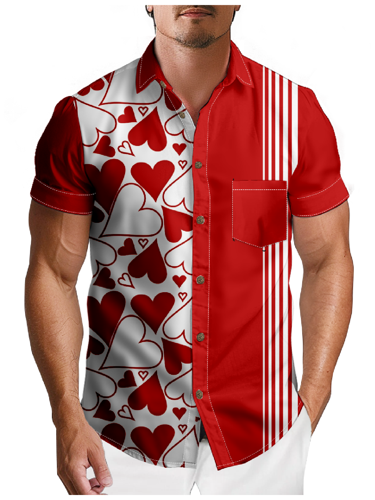 Men's Valentine's Red Heart Short Sleeve Shirt Eleven Oasis