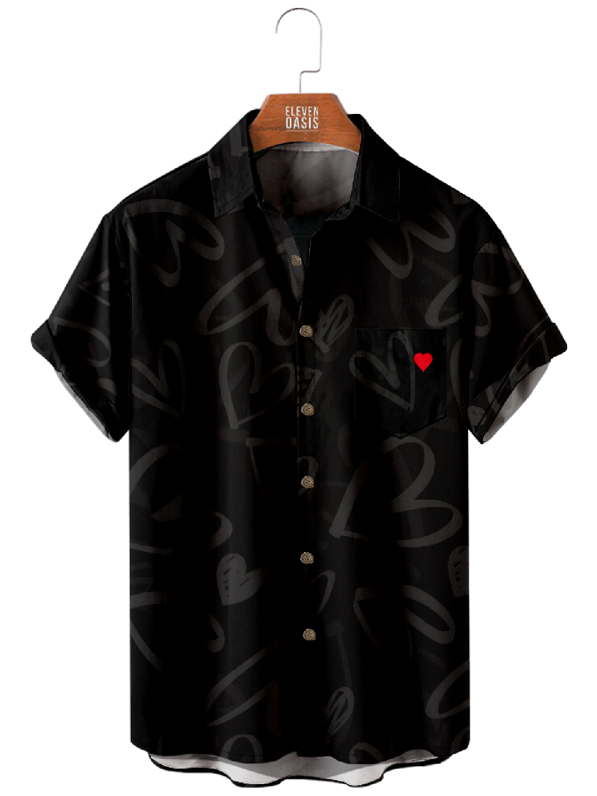 Men's Heart Script Small Red Heart Short Sleeve Shirt Eleven Oasis