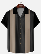 Men's Morandi Color block Panel Stripe Camp Collar Short Sleeve Shirt ElevenOasis