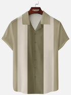 Men's Morandi Color block Panel Stripe Camp Collar Short Sleeve Shirt