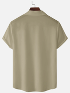 Men's Morandi Color block Panel Stripe Camp Collar Short Sleeve Shirt ElevenOasis