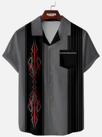 Men's Flame Design Pinstripe Short Sleeve Shirt Eleven Oasis