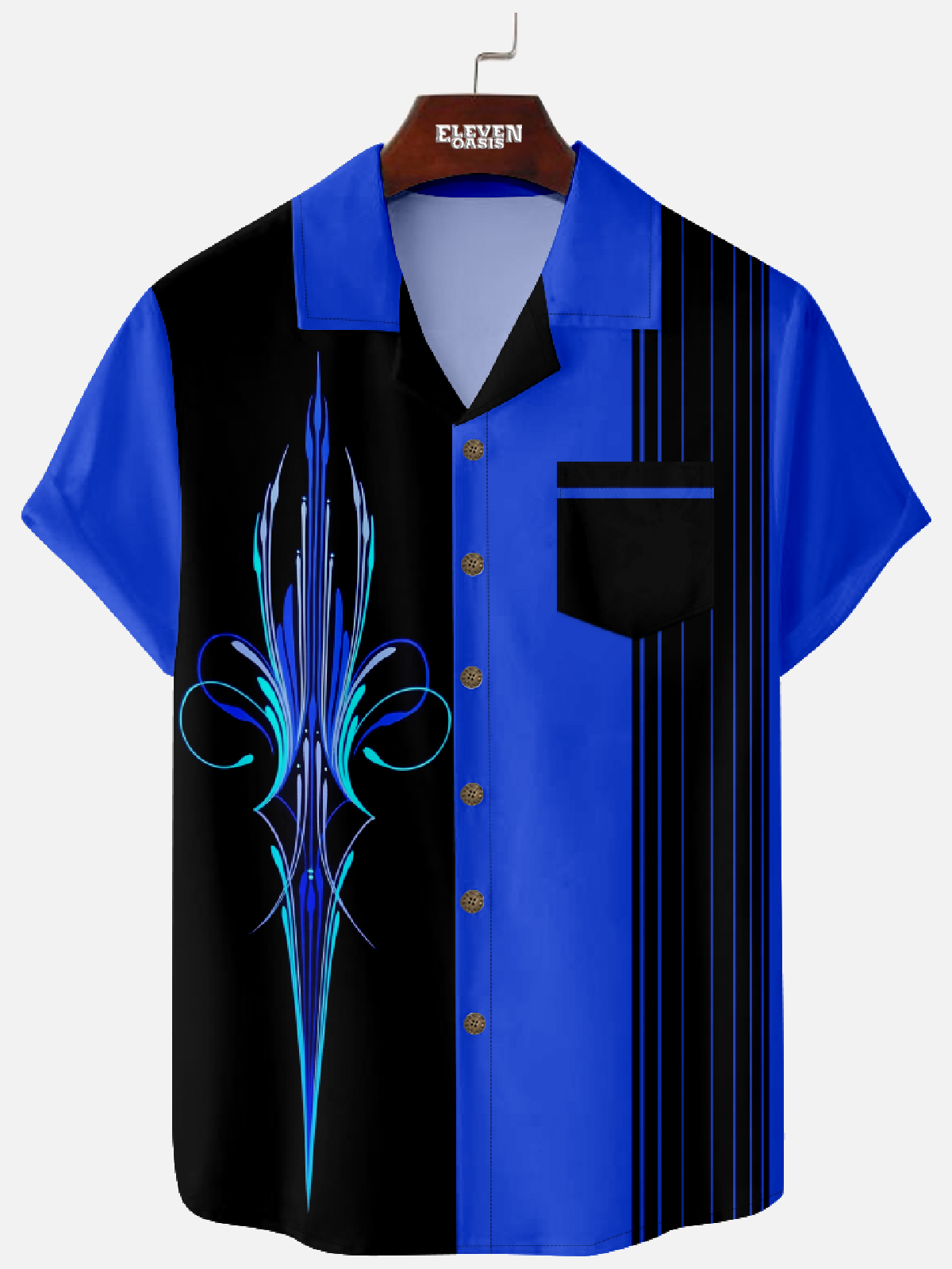 Men's Flame Design Pinstripe Short Sleeve Shirt Eleven Oasis