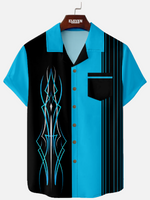 Men's Red Flame Skull Pinstripe Short Sleeve Shirt Eleven Oasis
