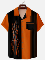Men's Red Flame Skull Pinstripe Short Sleeve Shirt Eleven Oasis