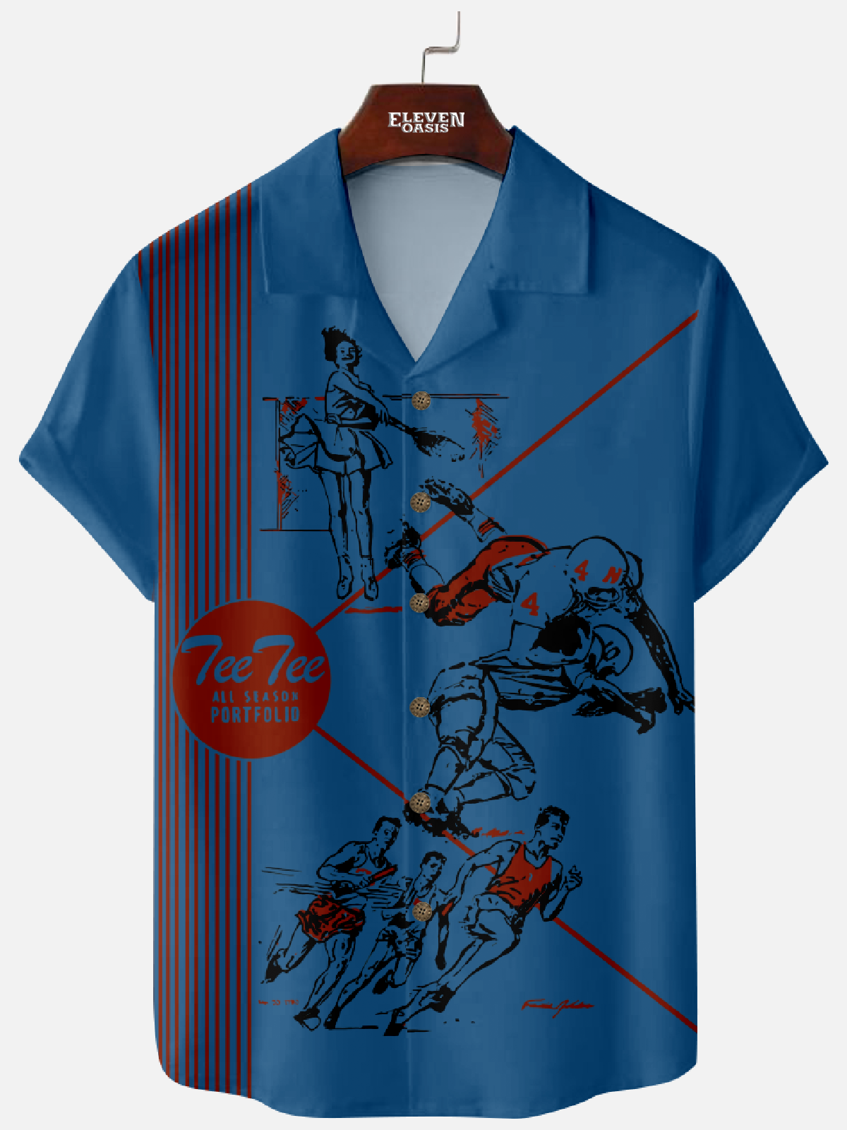 Men's Pee Chee Nostalgia Panel Stripe Camp Collar Short Sleeve Shirt Eleven Oasis