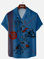 Men's Pee Chee Nostalgia Panel Stripe Camp Collar Short Sleeve Shirt Eleven Oasis