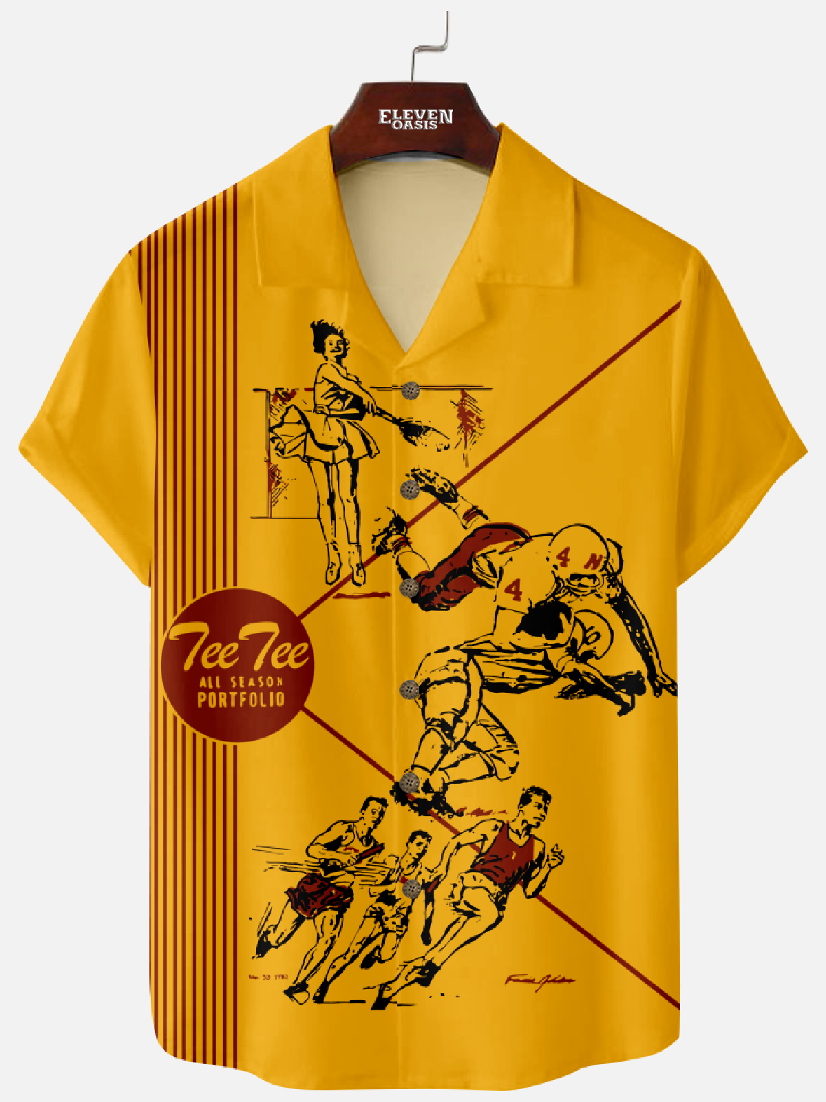 Eleven Oasis Men’s Retro Pee Chee Print Shirt Classic Style Athletic Casual Design