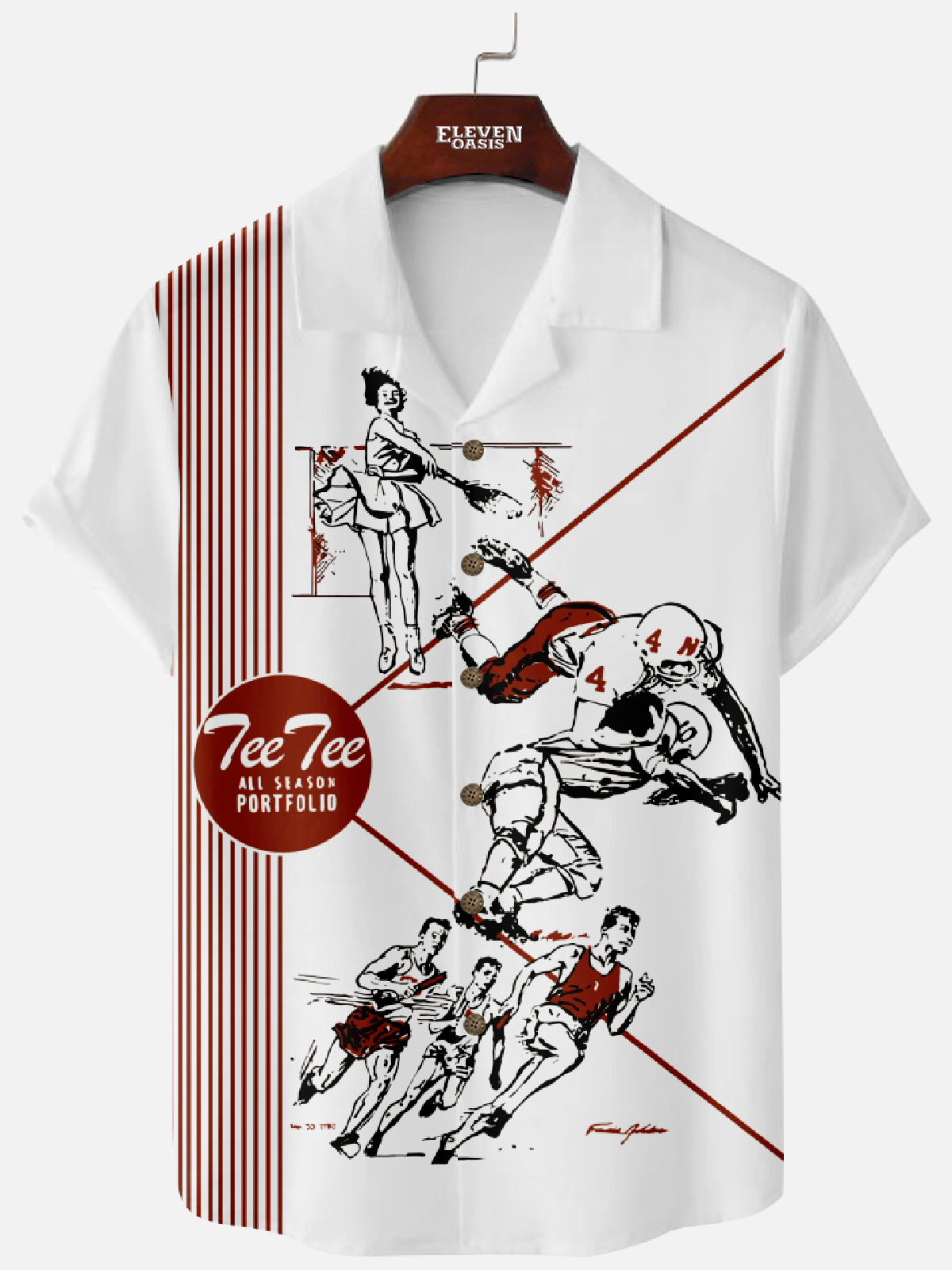 Men's Pee Chee Nostalgia Panel Stripe Camp Collar Short Sleeve Shirt Eleven Oasis
