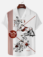 Men's Pee Chee Nostalgia Panel Stripe Camp Collar Short Sleeve Shirt Eleven Oasis