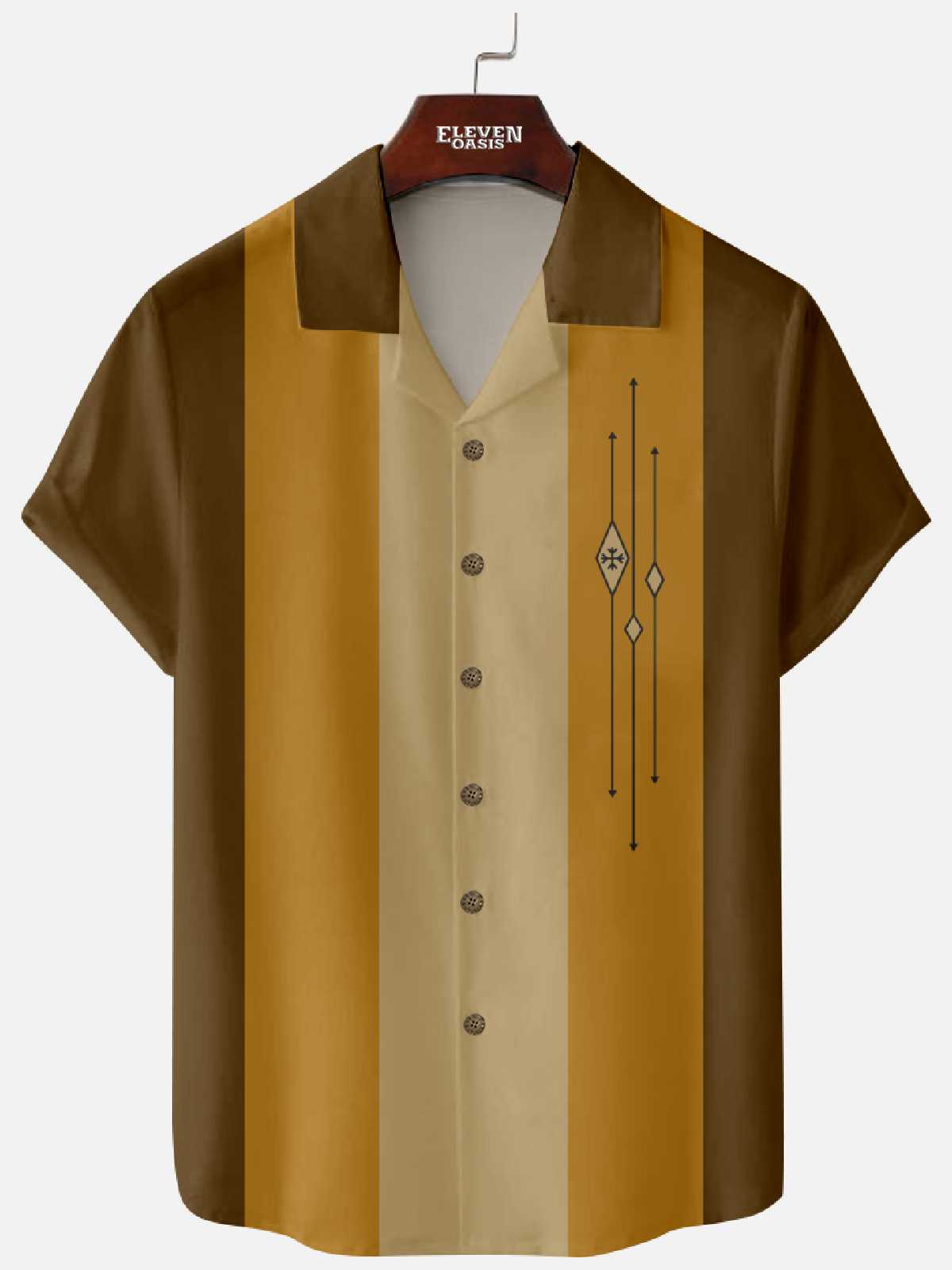 Men's Color-block Geometric Panel Stripe Camp Collar Short Sleeve Shirt Eleven Oasis