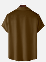 Men's Color-block Striped Casual Breathable Bowling Camp Collar Short Sleeve Shirt Eleven Oasis