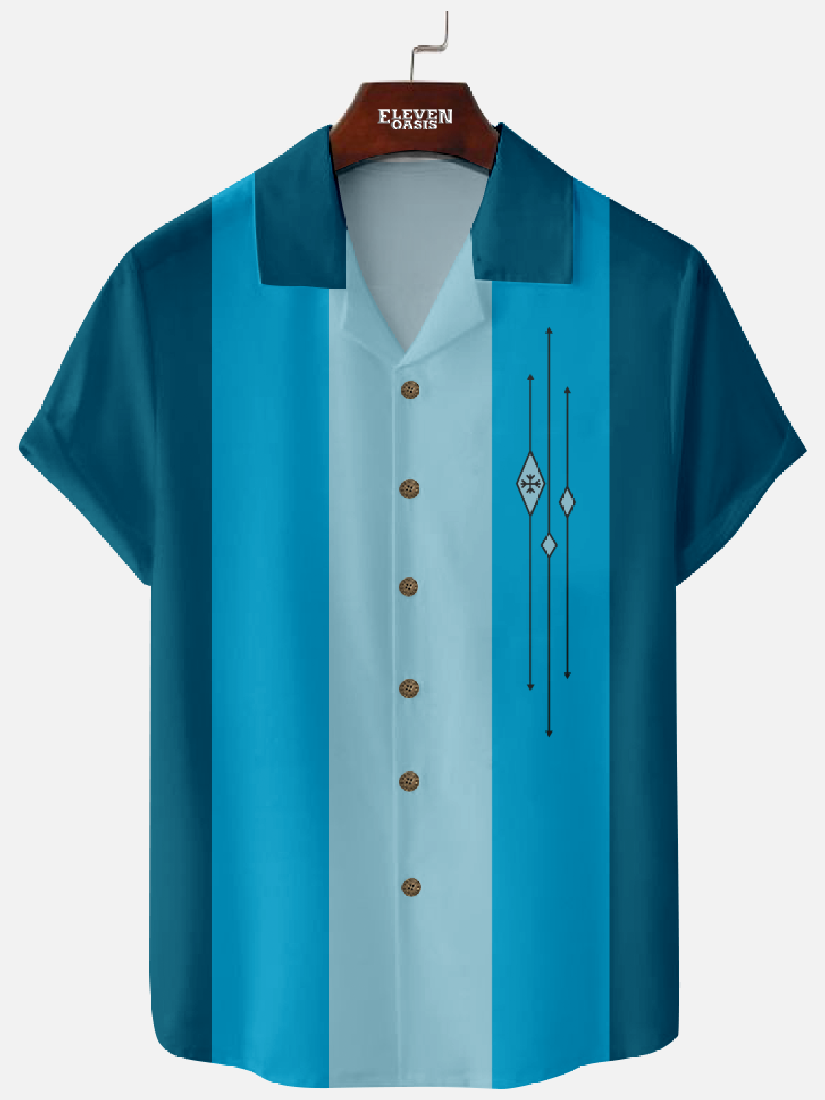 Men's Color-block Geometric Panel Stripe Camp Collar Short Sleeve Shirt Eleven Oasis