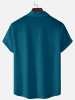 Men's Color-block Striped Casual Breathable Bowling Camp Collar Short Sleeve Shirt Eleven Oasis