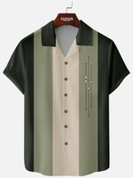 Men‘s Geometric Color-block Camp Collar Shirt