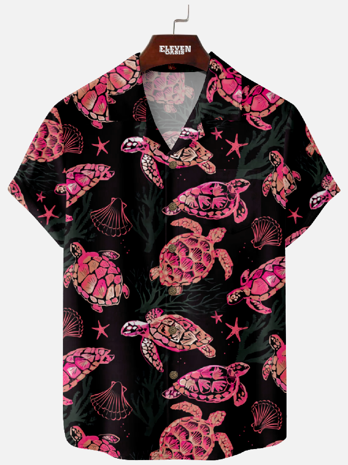 Men's Oceanic Style Turtle Print Camp Collar Short Sleeve Shirt Eleven Oasis