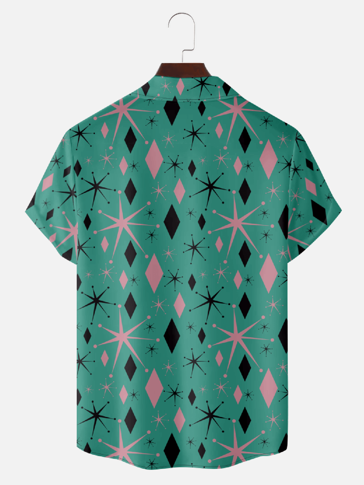 Men’s Mid-Modern Art Camp Collar Short Sleeve Shirt - Color-Block Diamond Geometric Print Eleven Oasis