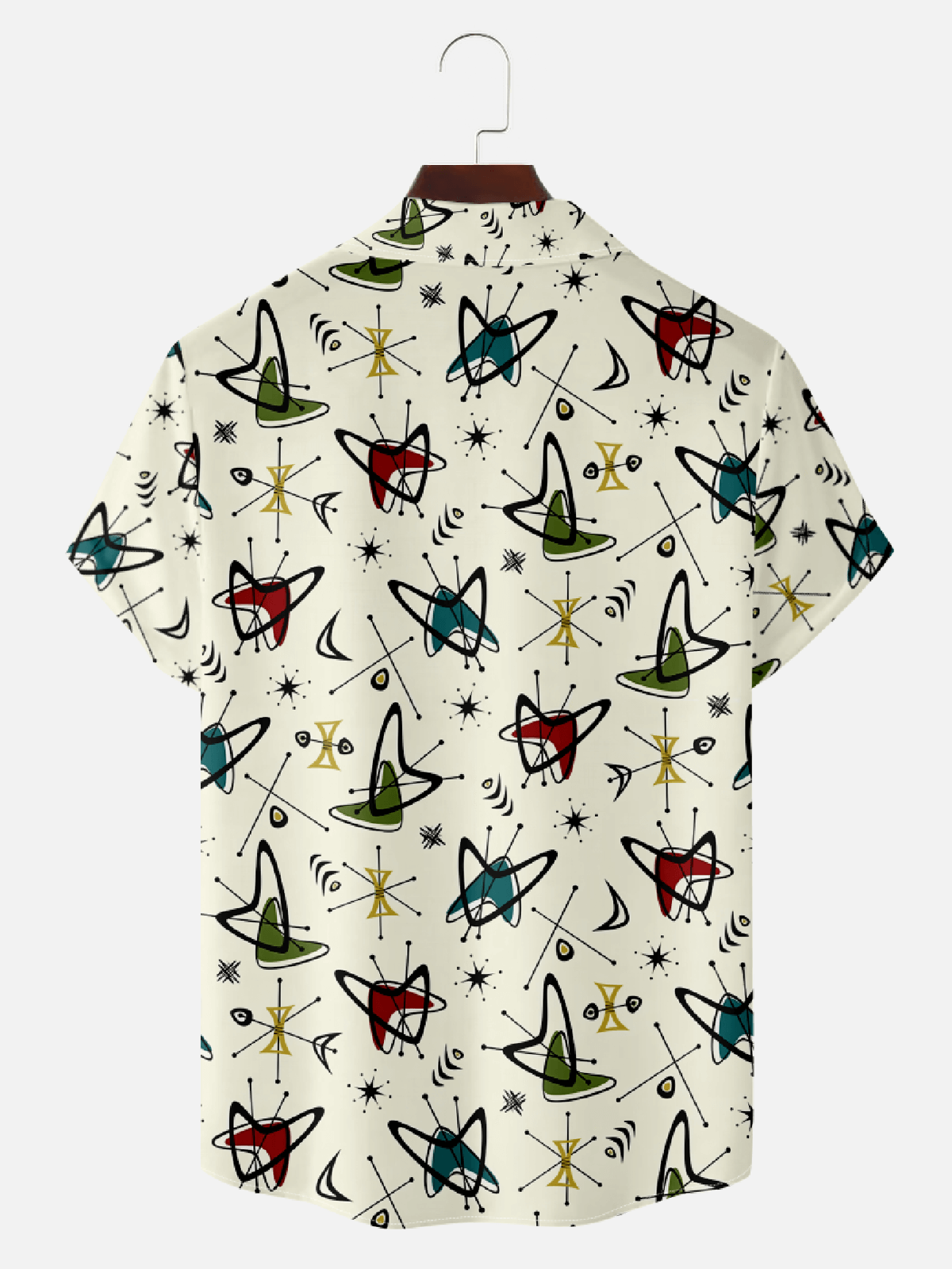 Men’s Mid-Modern Art Camp Collar Short Sleeve Shirt - Irregular Geometric Pattern Eleven Oasis