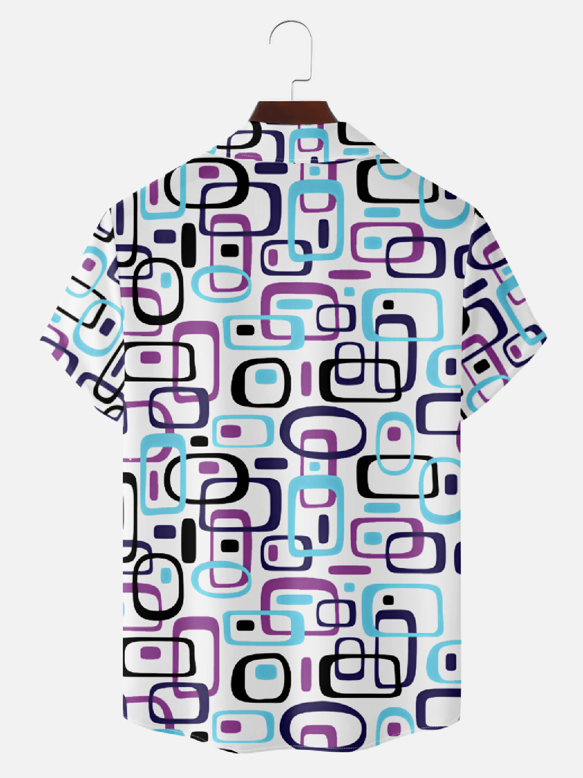 Men’s Mid-Modern Art Camp Collar Short Sleeve Shirt - Fresh Color Rectangular Patterns Eleven Oasis