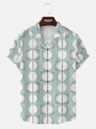 Men??s mid century art camp collar short sleeve shirt with oval geometry pattern