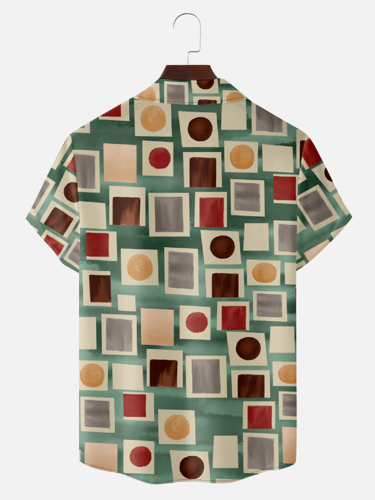Men’s Mid-Modern Art Camp Collar Short Sleeve Shirt - Retro Geometric Circle & Rectangle Eleven Oasis