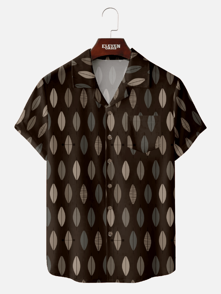 Men’s Mid-Modern Art Camp Collar Short Sleeve Shirt - Oval Coffee Beans Eleven Oasis