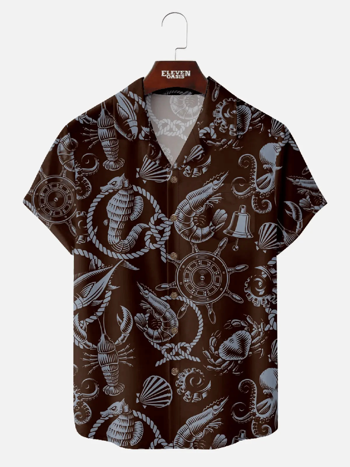 Men??s Hawaii camp collar shirt with Sea Creatures and Sailing
