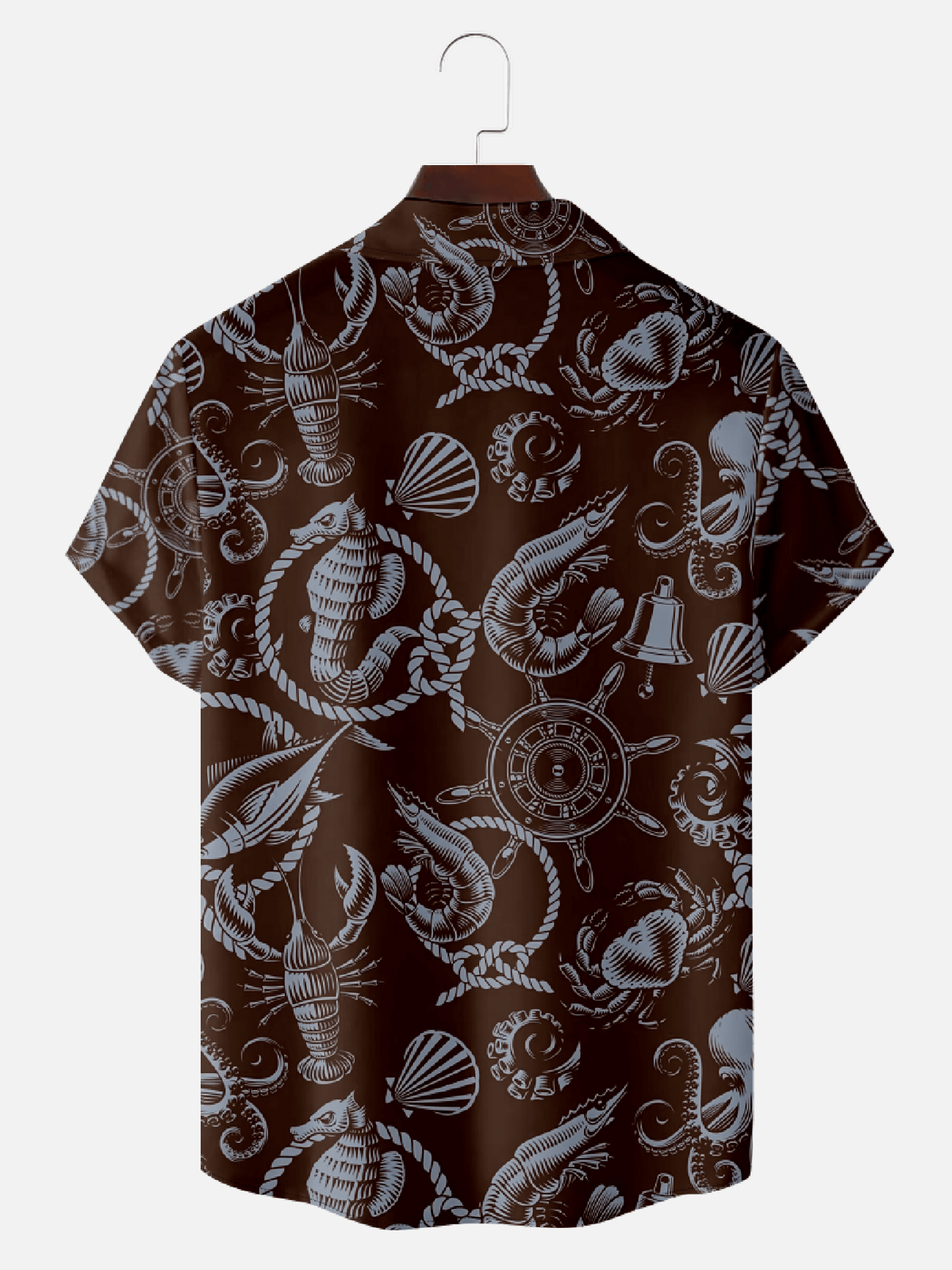 Men's Vacation Camp Collar Short Sleeve Shirt - Nautical  & Sea Creatures Print Eleven Oasis