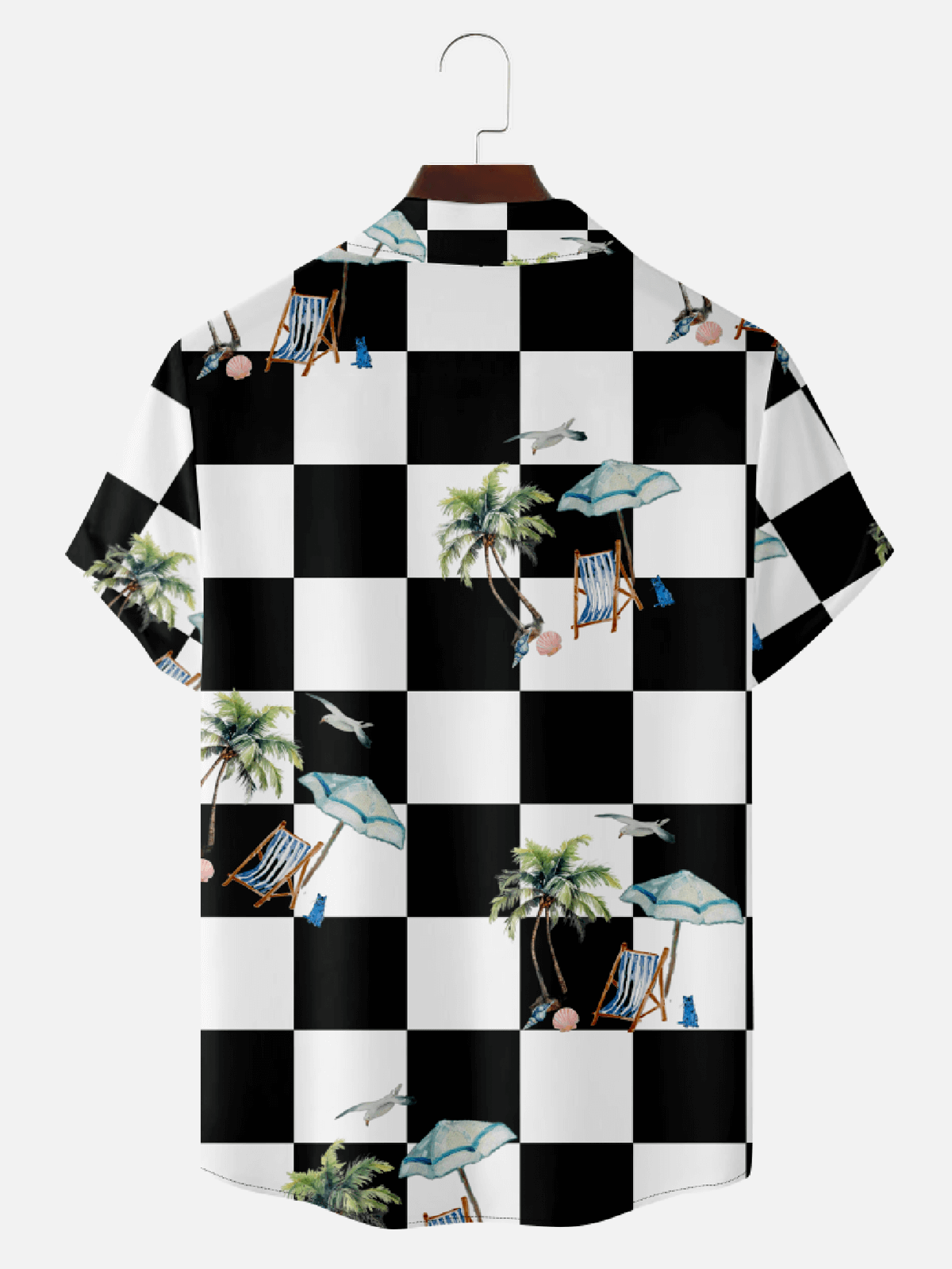 Men’s Tropical Print Camp Collar Short Sleeve Shirt - Classic Plaid with Palm Trees Eleven Oasis
