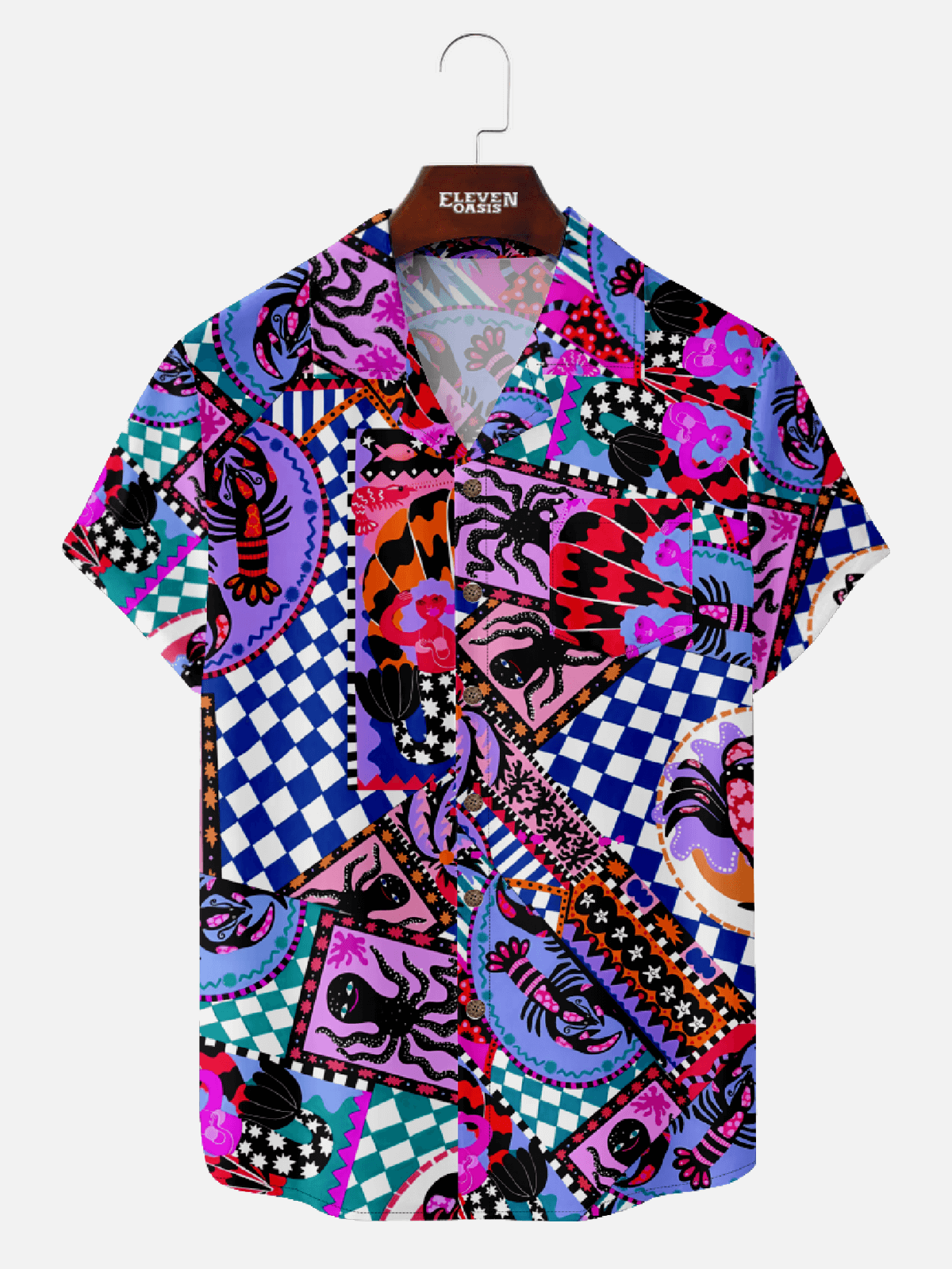 Men‘s Bold Octopus Print Camp Collar Short Sleeve Shirt - Vacation Modern Art Flair Eleven Oasis