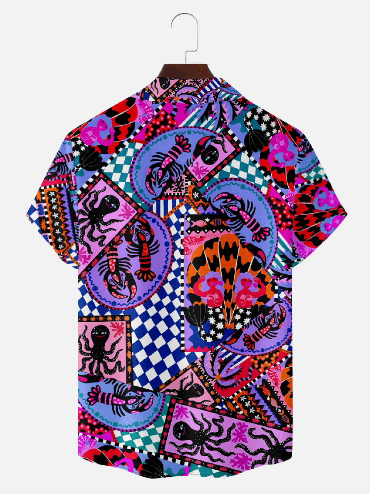 Men‘s Bold Octopus Print Camp Collar Short Sleeve Shirt - Vacation Modern Art Flair Eleven Oasis