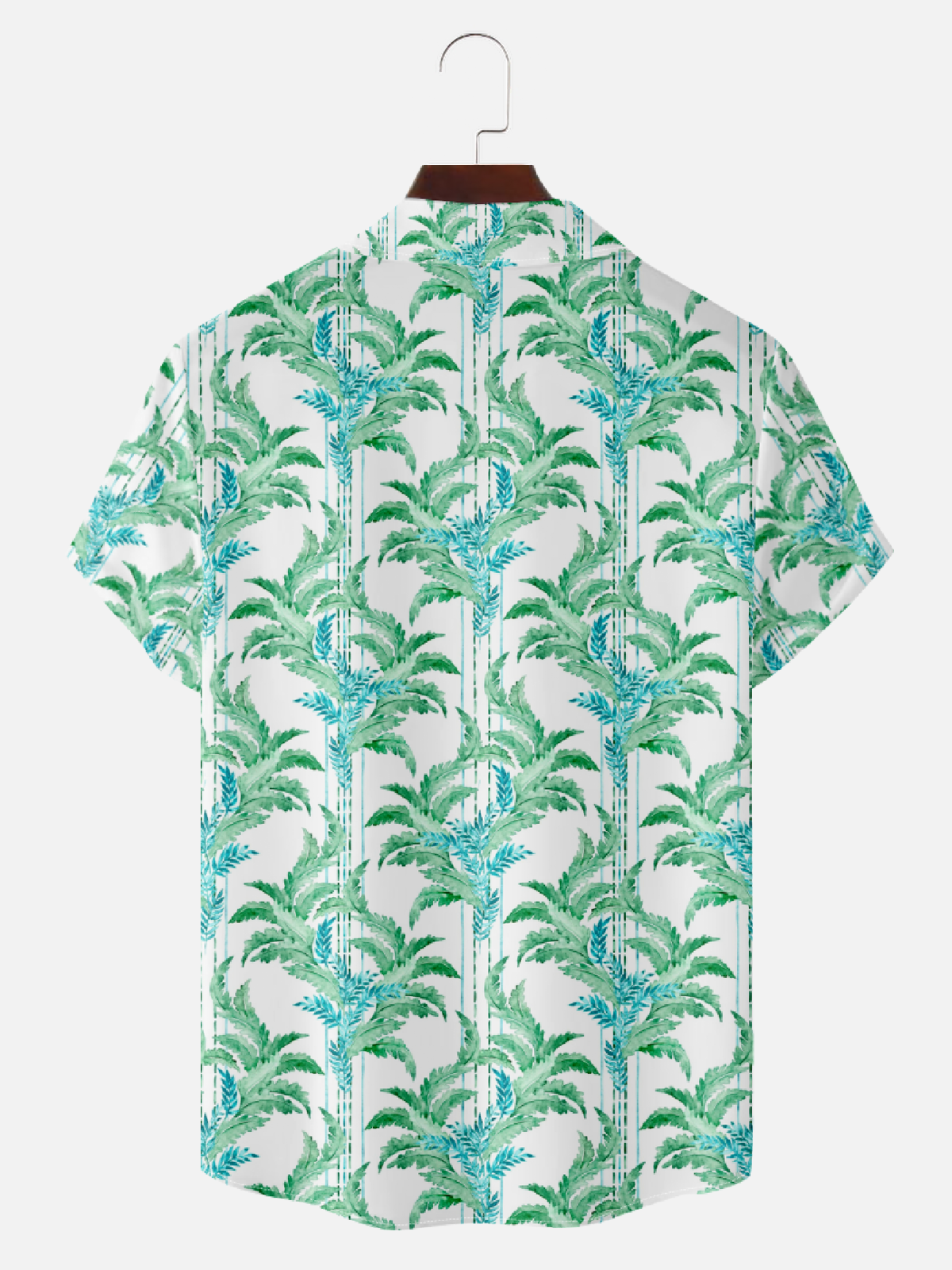 Men‘s Vacation Camp Collar Short Sleeve Shirt - Tropical Paradise Plant Leaf Eleven Oasis