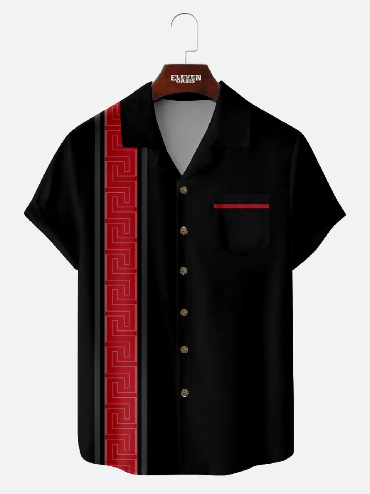 Men¡¯s camp collar short sleeve shirt with stripes and traditional patterns