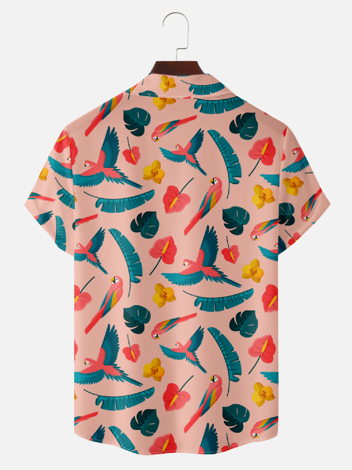 Men's Retro Camp Collar Short Sleeve Shirt with Parrot and Tropical Leaf Prints Eleven Oasis