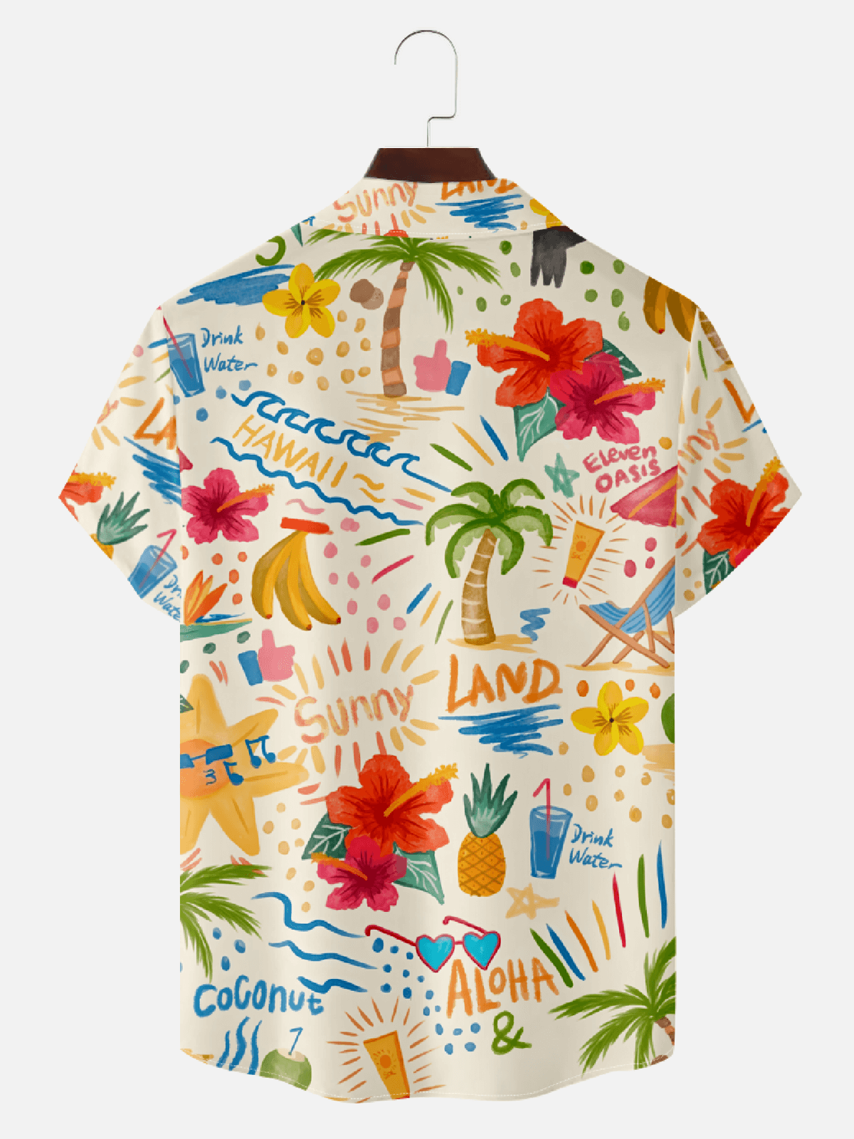 Men's Tropical Vacation Print Camp Collar Short Sleeve Shirt - Hawaii Coming for Summer Vibes Eleven Oasis