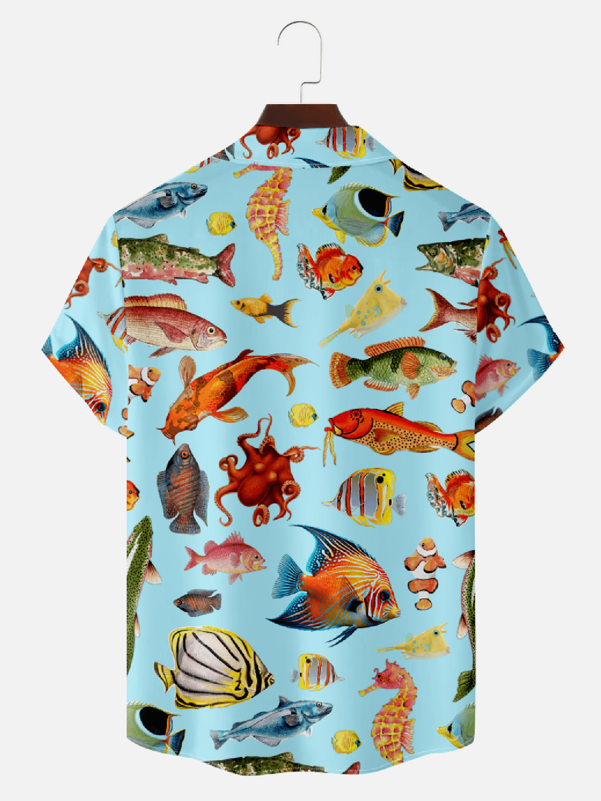 Men’s Sea Creatures Pattern Camp Collar Short Sleeve Shirt Eleven Oasis