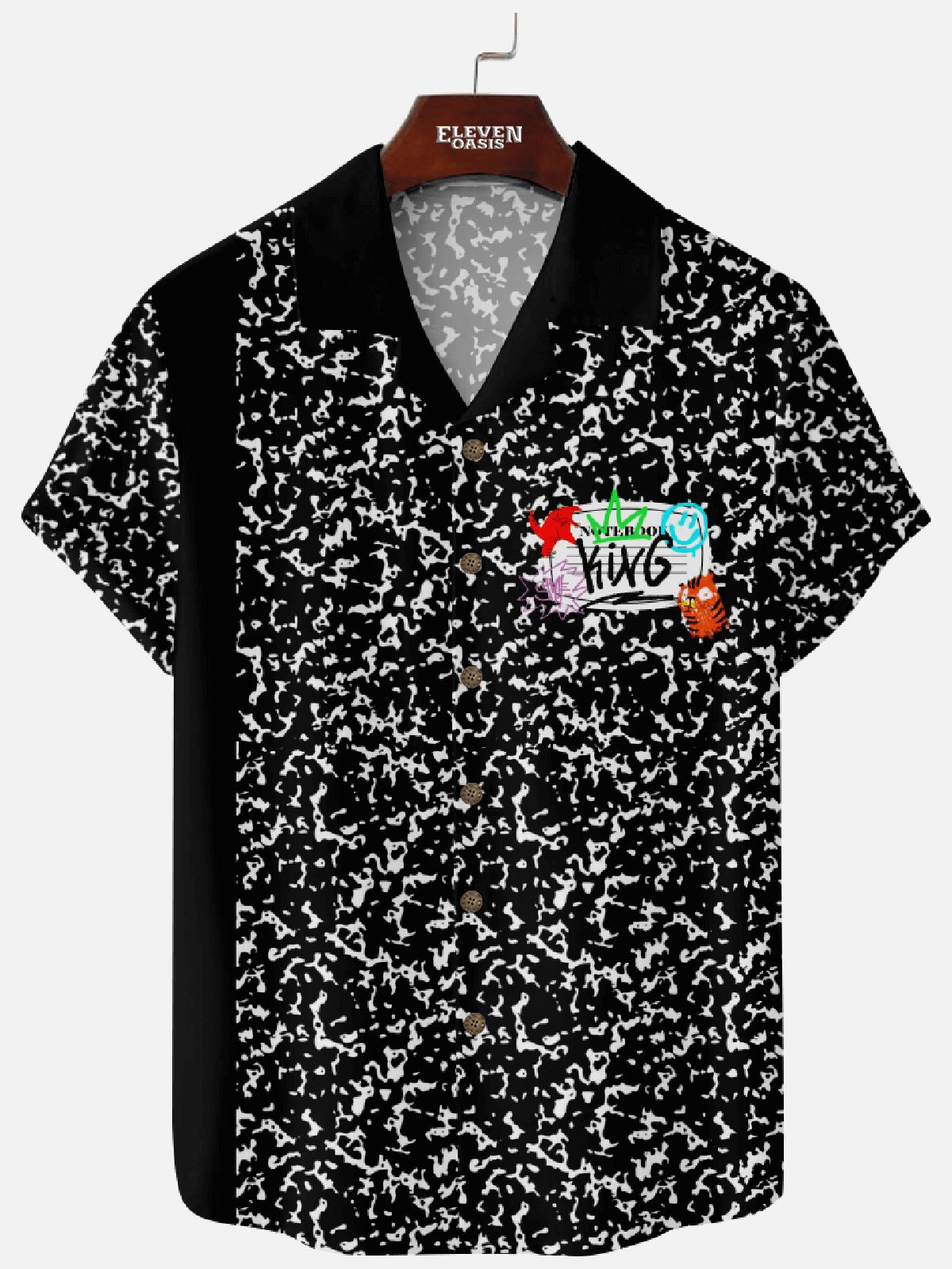 Men’s Retro Camp Collar Short Sleeve Shirt Nostalgic Stationery Mead Composition Books Eleven Oasis