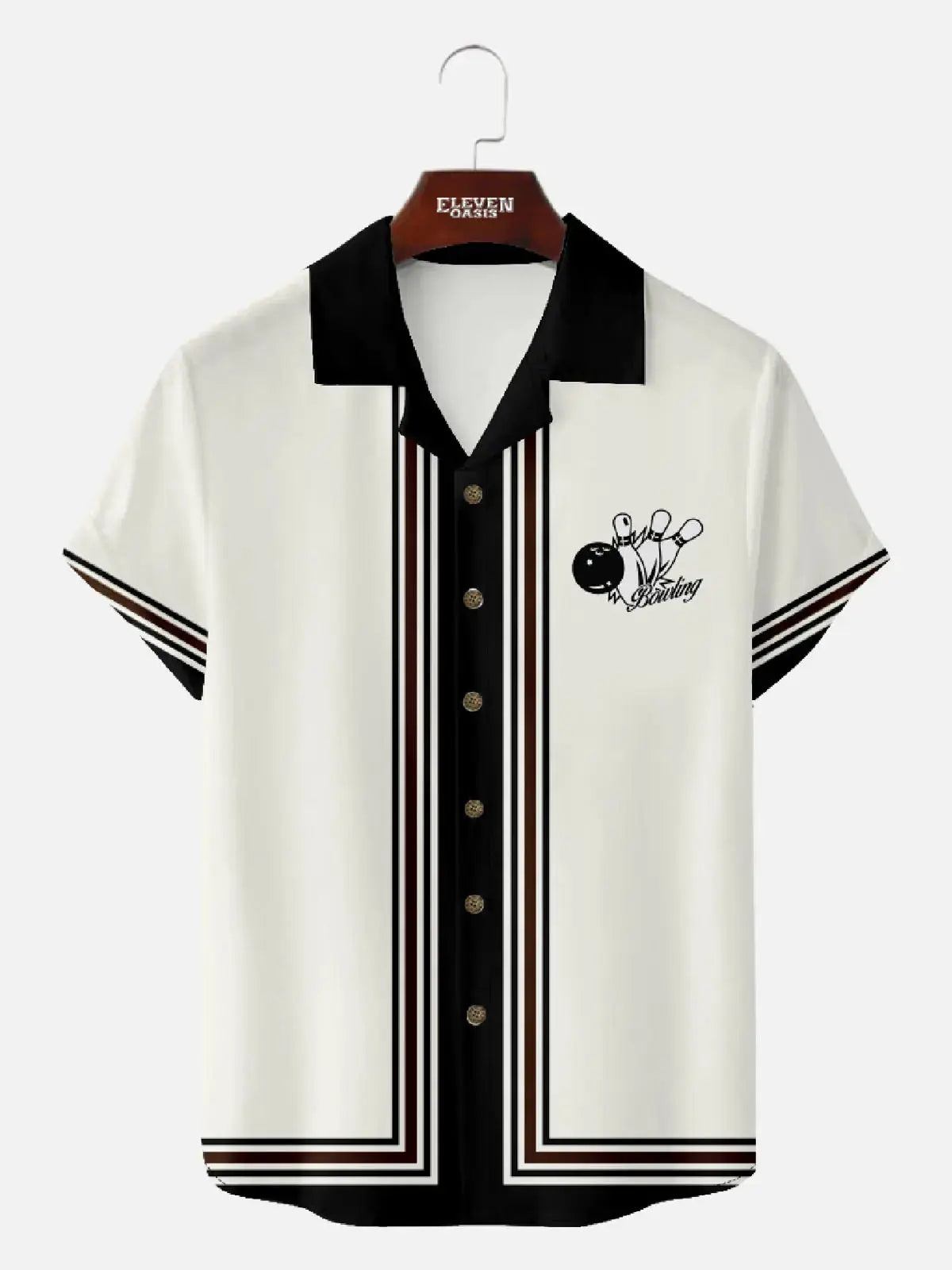 Men's Classic Vertical Stripe Bowling Short Sleeve Shirt ElevenOasis